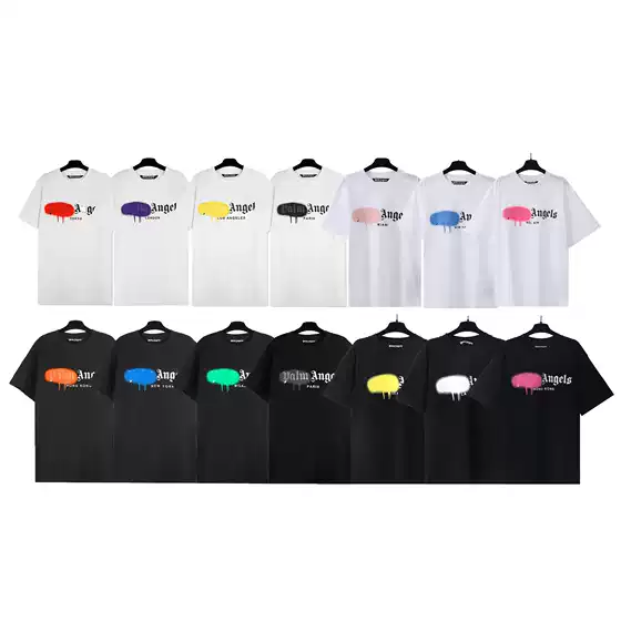 2024 new European and American fashion palm angles palm cotton casual round neck short sleeve printed short sleeve half sleeve