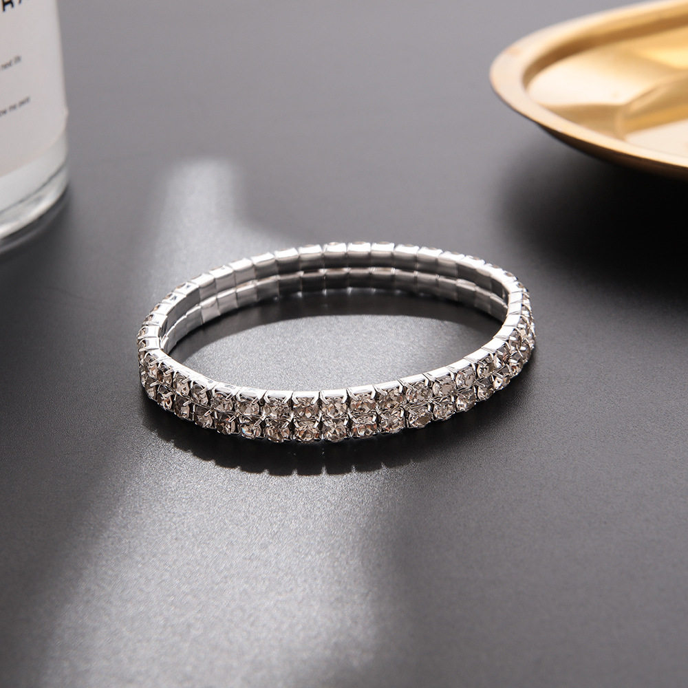 韩版经典个性时尚潮女弹性皮筋松紧满钻手链手镯饰品批发B053