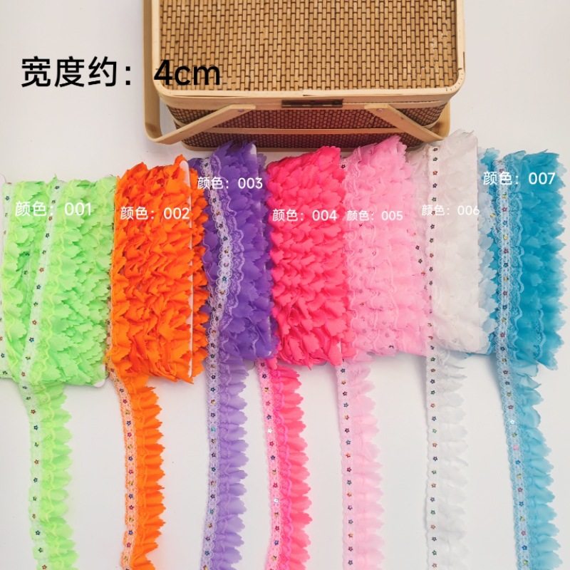 In stock 4cm double layer lace with sequins hundred wrinkle lace toy doll ethnic lace accessories DIY hand