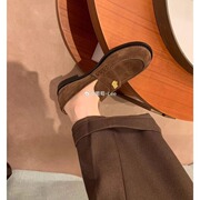Grape mom's same London letter ~ round toe small gold coin lazy British style genuine leather loafers women's small leather shoe