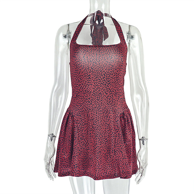 Ruffled Waist Floral A Line Dress Off Shoulder Backless Sleeveless Casual Summer Wear Wholesale Available