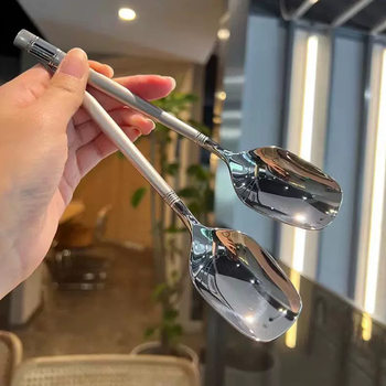 Spoon Stainless Steel High Color Value Thickened Korean Style Household Square Spoon Modern Simple Soup Spoon 304 Cyber Celebrity Spoon Spoon ins