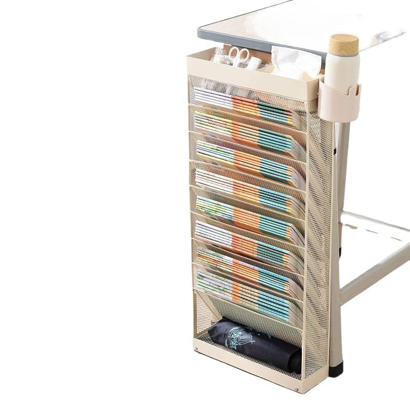 Wusheng Wrought Iron Bookshelf Metal Classroom Table Side Book Storage Rack Desk Side Floor-Standing Removable High-Value