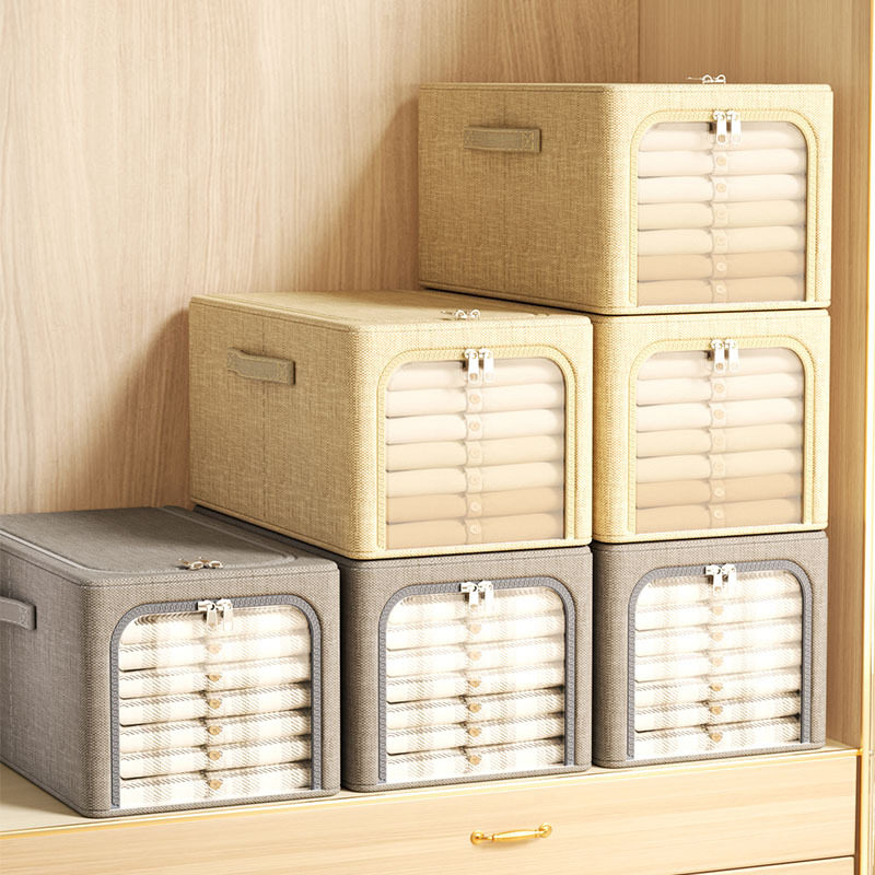 Cotton and Linen Deepened Clothes Box Home Wardrobe Wardrobe Toy Storage Box Portable Foldableable Storage Box