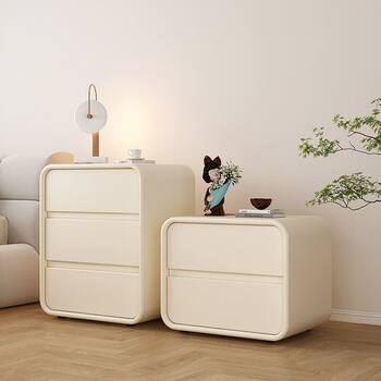 Cream Style Bedside Table Bedroom Home Modern Simple High-End Solid Wood Three-Layer Drawer Light Luxury Bedside Storage Cabinet