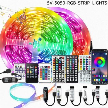 Cross-Border Led5V Self-Adhesive Rgb Light Strip 5050 Bluetooth App Music Light Strip Colorful Atmosphere Light USB Light Strip Set