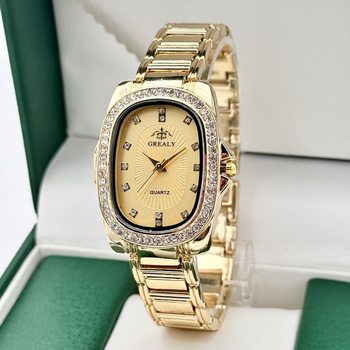 Grealy Cross-Border Women's Watch, Light Luxury Diamond-Encrusted Quartz Watch, Oval Women's Wristwatch, Bracelet Watch, Wholesale Large Dial