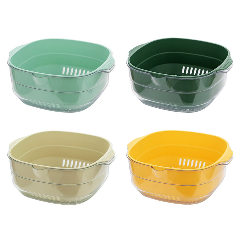 PET Thickened Double-Layer Household Kitchen Draining Basket High Appearance Value Vegetable Basket Living Room Vegetable Basket Fruit Washing Vegetable Basin