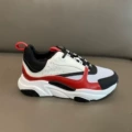 White + red + black genuine leather stitching