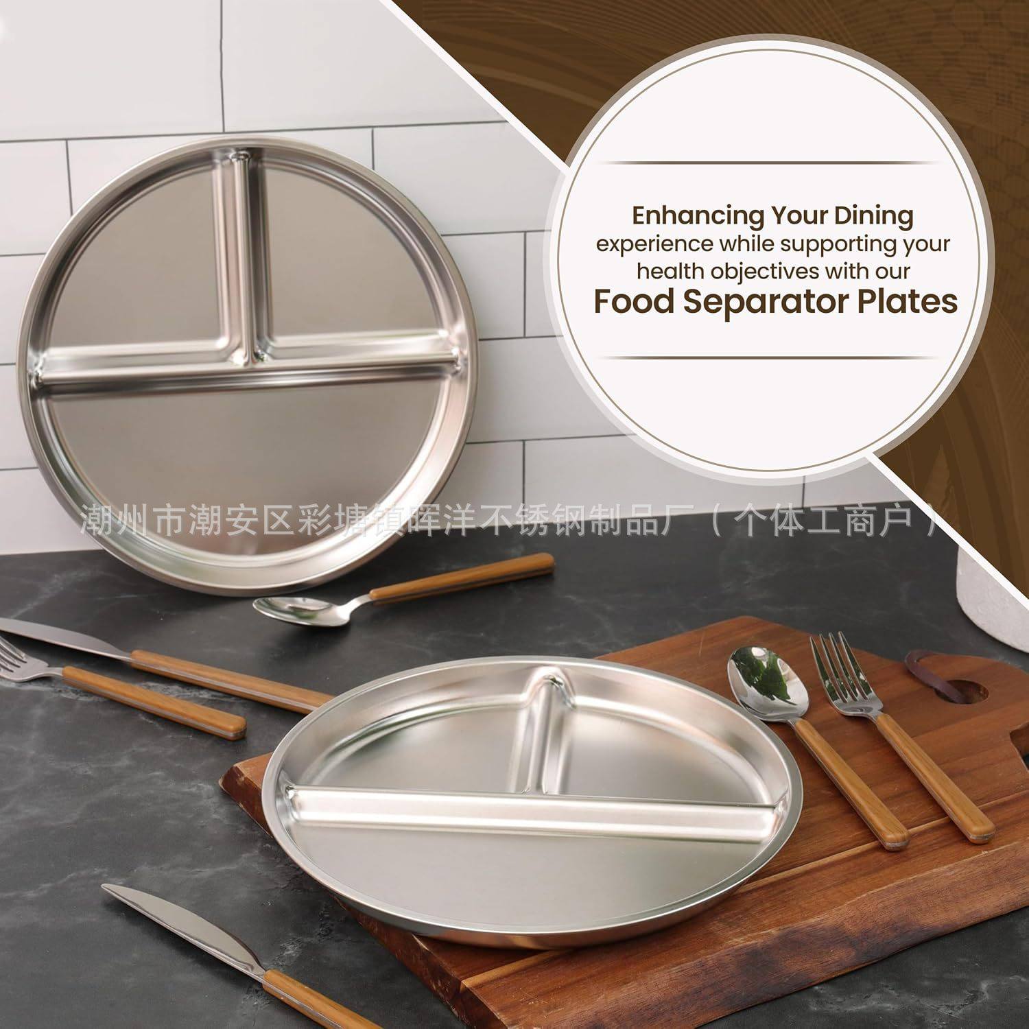 temu cross-border direct selling 304 stainless steel three-compartment plate student plate fruit disc fat reduction plate can be customized