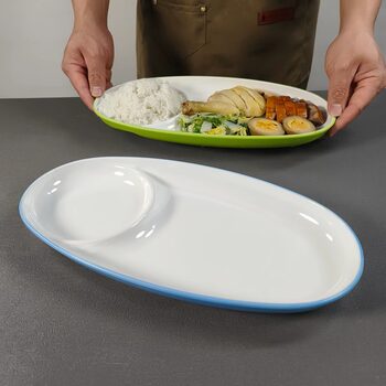Fast Food Plate, Pig's Foot Rice, Two-Compartment Melamine Weighing, Chinese-Style Chain Fast Food, Commercial Dinner Plate, Imitation Porcelain Thickeneded Meal Pick-Up