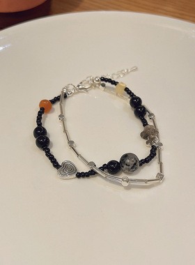 双层叠戴黑色时尚小众串珠ins