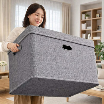 Cross-Border Cotton and Linen Storage Box with Lid, Foldable Desktop Organizer, Toys, Clothes, Wardrobe Storage Box, Storage Box Wholesale