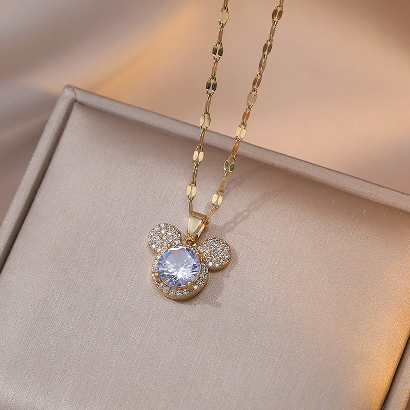 Necklace for Women Japanese and Korean Style Fashionable Elegant Simple Shijia Popular Mijia Cute Fun Mouse Crystal Clavicle Chain