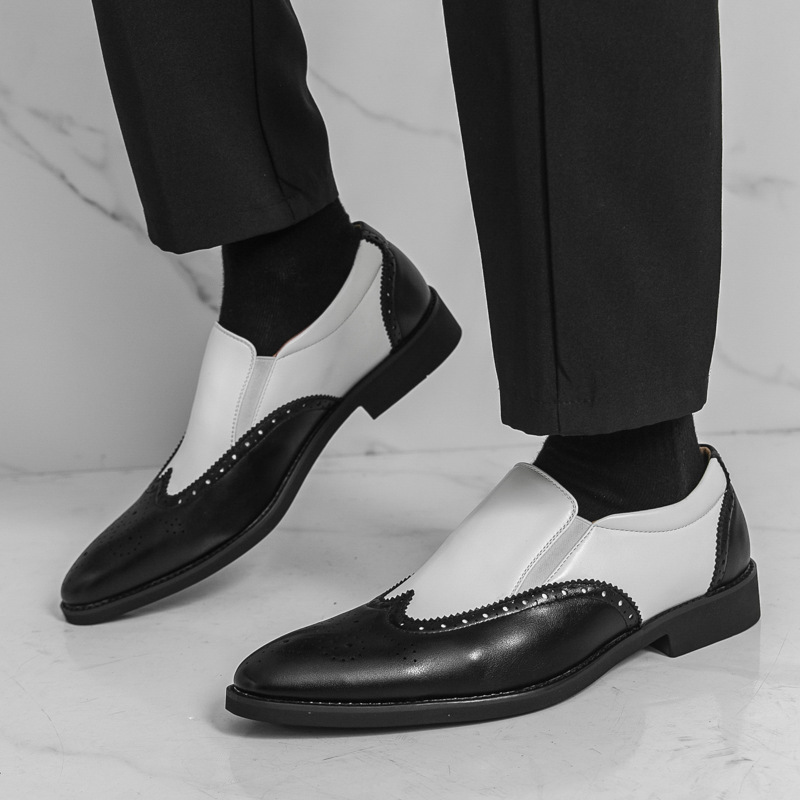 Giày da nam mũi nhọn kiểu brogue derby công sở — 613 màu trắng, 613 màu đen
