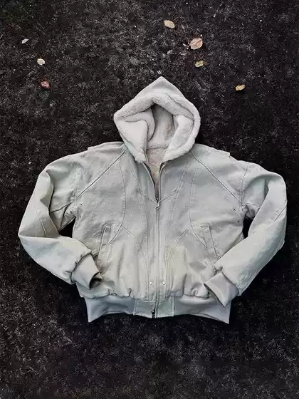 Zhuoshan Diao Imitation Mink Velvet Thickened Hooded Jacket, Heavy Canvas Washed Cotton Coat, Trendy Winter Coat