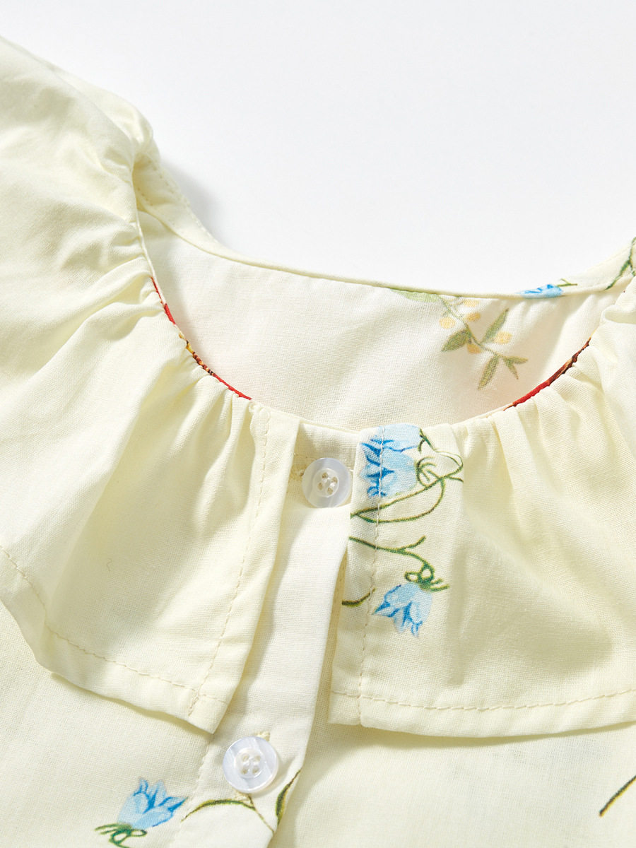 Girls' Summer Cotton Short-Sleeve Princess Dress, Ruffled Lotus Collar Kids' Dress