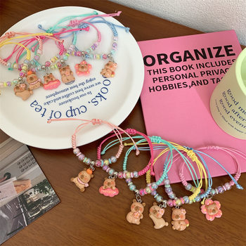 New Cute Cartoon Macaron Color Rope Series Bracelet Sweet Little Flower Bear Children Students Exquisite Gift Jewelry