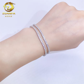 European and American Jewelry 2-5mm925 Silver Hip-Hop Single Row Tennis Chain Moissanite Bracelet Women's Tennis Bracelet