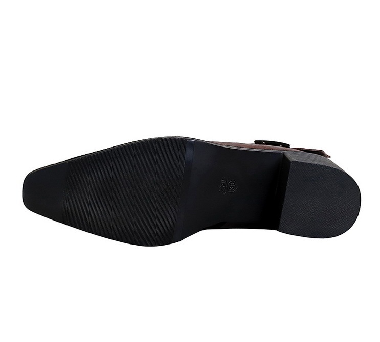 Boot nữ cổ thấp gót vừa mũi nhọn khóa kim loại phong cách Âu Mỹ — Lớp lót nhung đen, Lớp lót nhung màu nâu sẫm, Màu đen, Màu nâu đậm