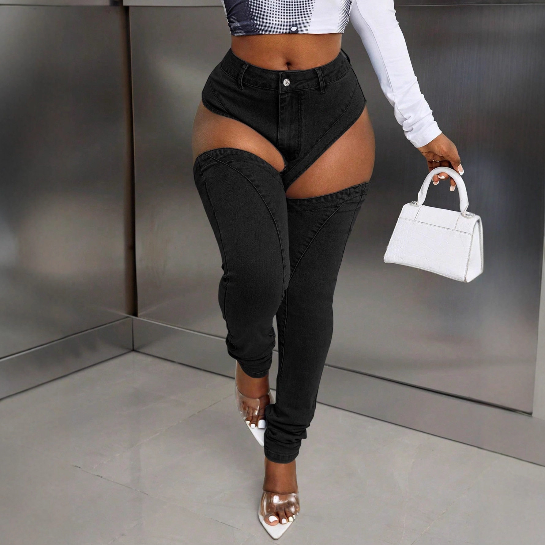 High Stretch Sexy Casual Hollow Out Womens Jeans Unique Design Trendy Style Comfortable Fit Wholesale Available