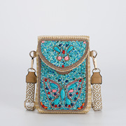 Cross-Border High-End Straw Crossbody Bag for Women, New Fashion Beaded Bag, European and American Woven Women's Shoulder Phone 