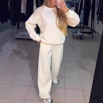 2024 Europe and the United States cross-border autumn and winter explosions women's casual round neck long sleeve full-body hot drilling rope toe two-piece suit