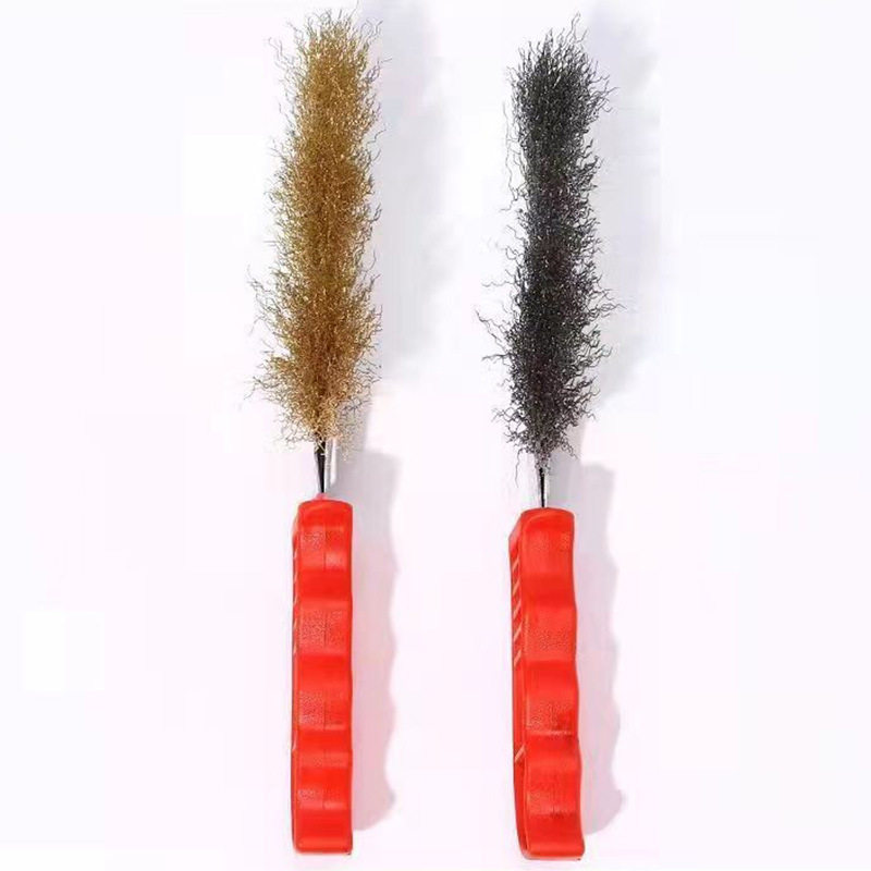 Factory Wholesale US Sewing Cleansing Wire Brush Copper Plated Wire Knife Brush Plastic Handle Cleaning BBQ Long Handle Knife Brush