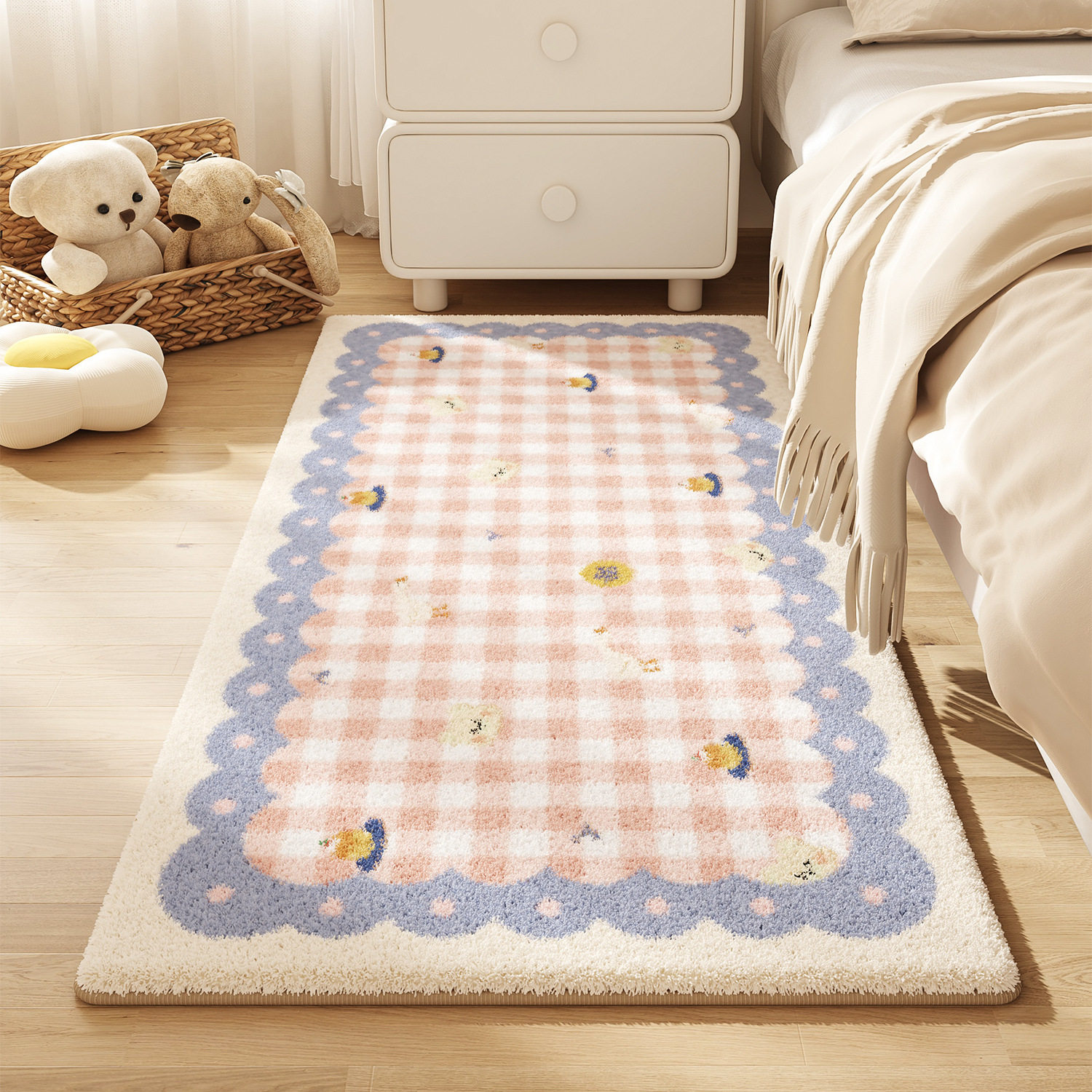 Cream Style Carpet Bedroom Bedside Blanket Home Easy-Care Imitation Cashmere Carpet Room Layout Bed End Wear-Resistant Floor Mat