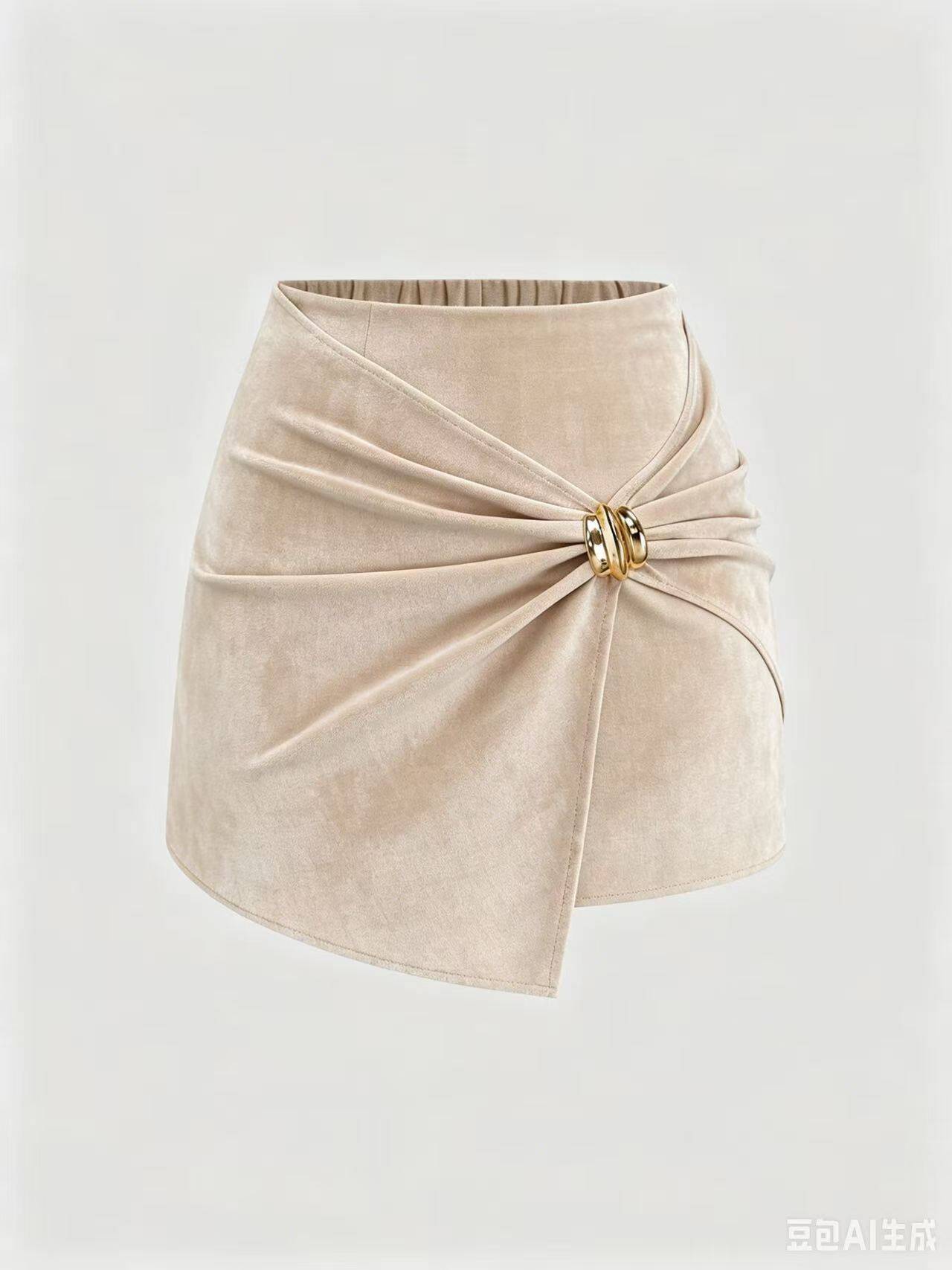 High Waisted Suede Skirt Solid Color Decorative Details Fashionable Design Womens Apparel for Casual Occasions
