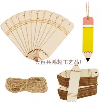 Cross-border New 10pcs Wooden Blank Pencil-shaped Bookmark DIY Unfinished Cut Out Hemp Rope Label Listing