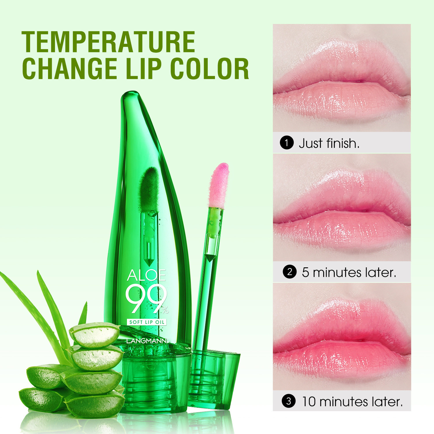 langmannni Aloe Lip Gloss Warm Color Changing Lip Glaze zi Runbao shi Lip Balm Lip Oil