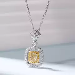 Live Drainage Luxury Group Inlaid with Full Diamond Synthetic Square Pillow-shaped Yellow Diamond Necklace Micro-inlaid with Small Sugar Elegant Pendant