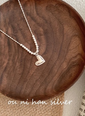 欧尼 S925纯银碎银子爱心项链女小众轻奢毛衣链设计级感锁骨链