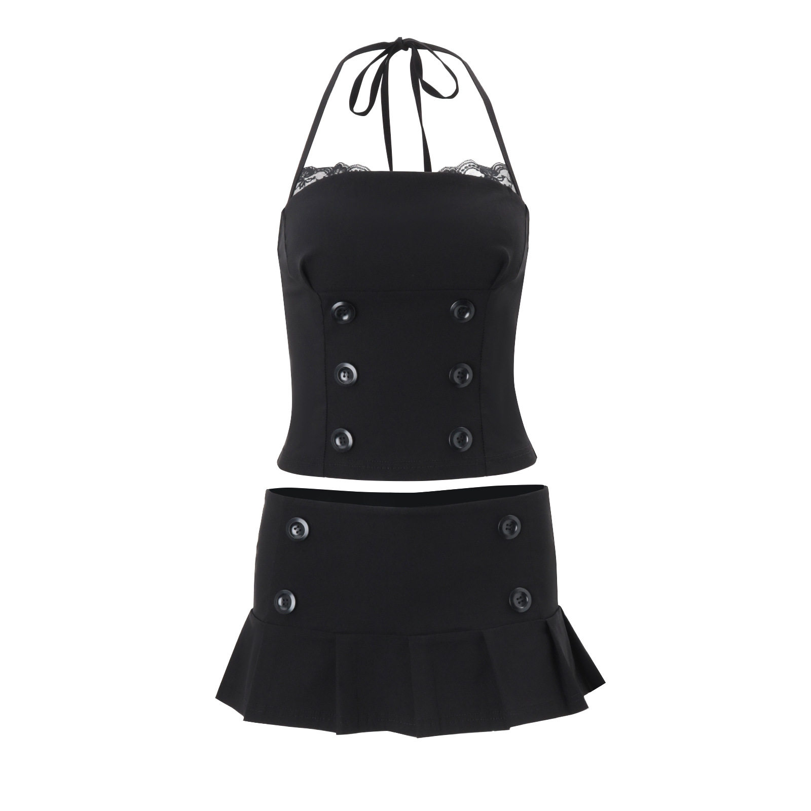 Summer Womens Fashion Set Trendy Halter Neck Top Slim Fit Midi Skirt Chic Style for Casual Outings Wholesale