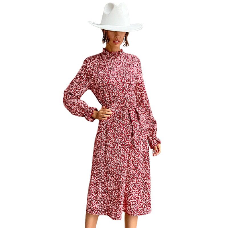 Long Sleeve Floral Print Bodycon Dress for Women High Neck Slim Fit Elegant Style Perfect for Parties and Events
