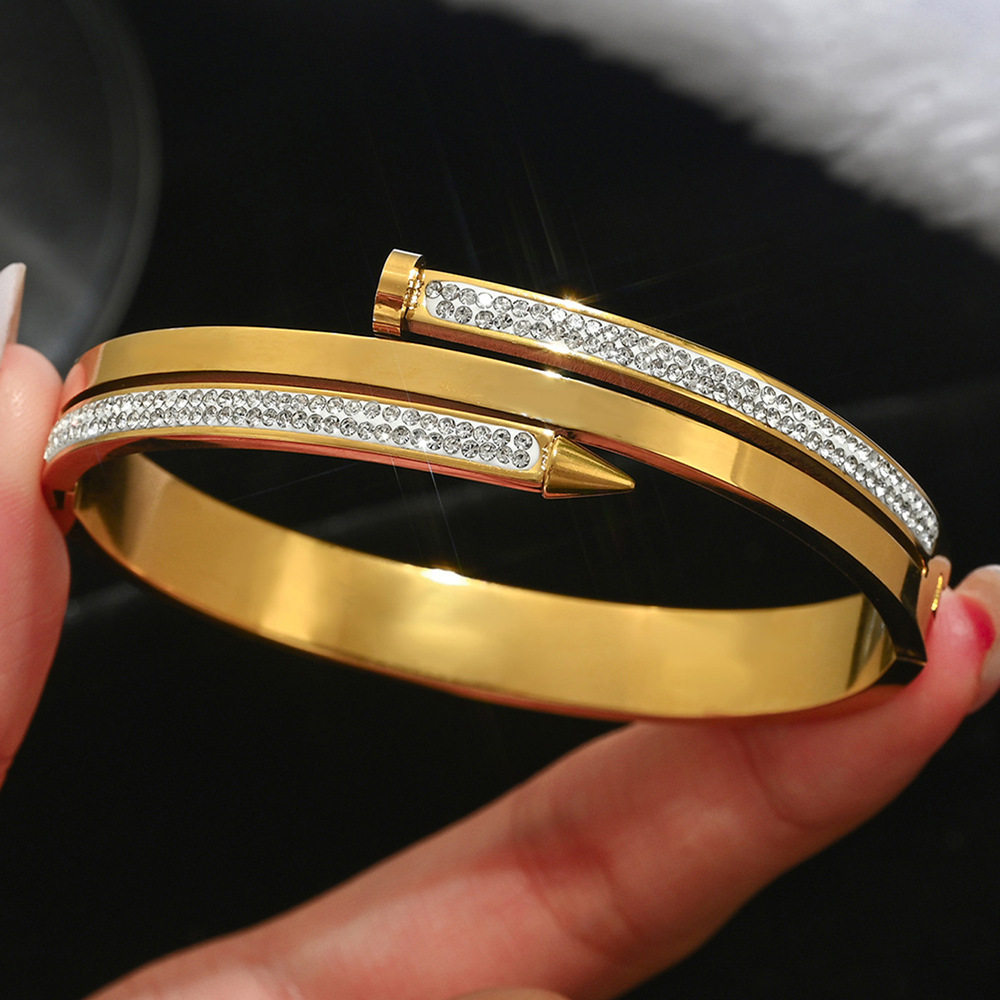 欧美热卖时尚不锈钢金色手镯不易褪色18K不锈钢首饰gold bangles