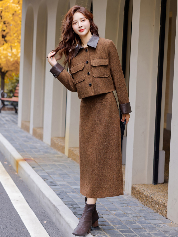 Áo Khoác Nữ Cả Bộ 2 Món Kín Cổ Hàng Mùa Xuân Thu Đông