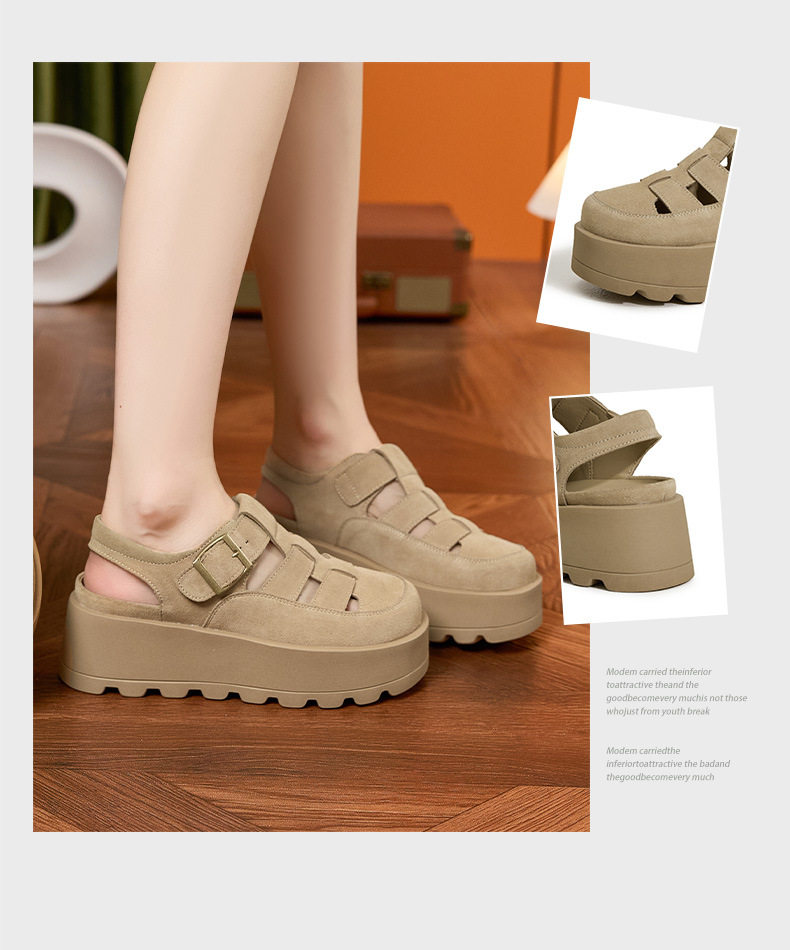 Dép sandal nữ quai chữ V đế dày phong cách Roman Birkenstock — Lạc đà, Mơ chi tiết 3