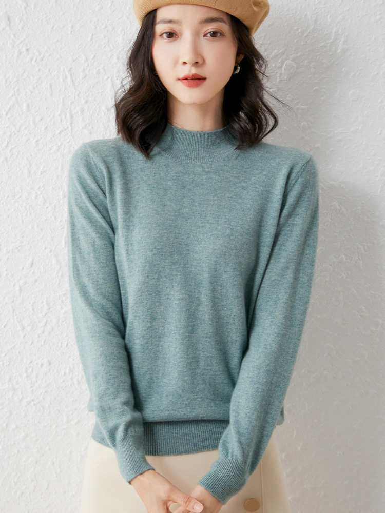 基础款半高圆领美丽诺纯色羊毛衫女百搭内搭针织羊绒打底衫简约款