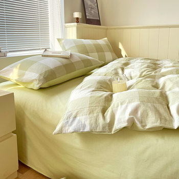 Ins Bedding Four-Piece Set Washed Cotton Bed Sheetss Quilt Cover Quilt Cover Bed Bed Sheets Student Dormitory 4 Three-Piece Set Wholesale