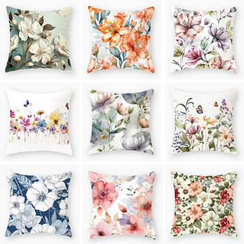 Original new plant flower print pillowcase home sofa bedside pillow cushion cover car cushion cover