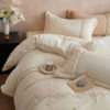 French Classy 250g High Weight Milk Velvet Stereo Carved Embroidered Winter Warm Fleece-Lined Bedding Set