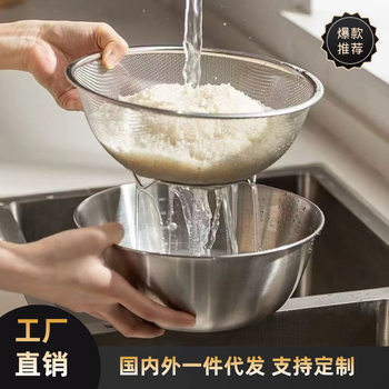 Draining Basket Stainless Steel Vegetable Washing Basin Rice Washing Sieve Rice Washing Basin Household Kitchen Fruit Washing Draining Basin Water Filter Rice Washing Artifact
