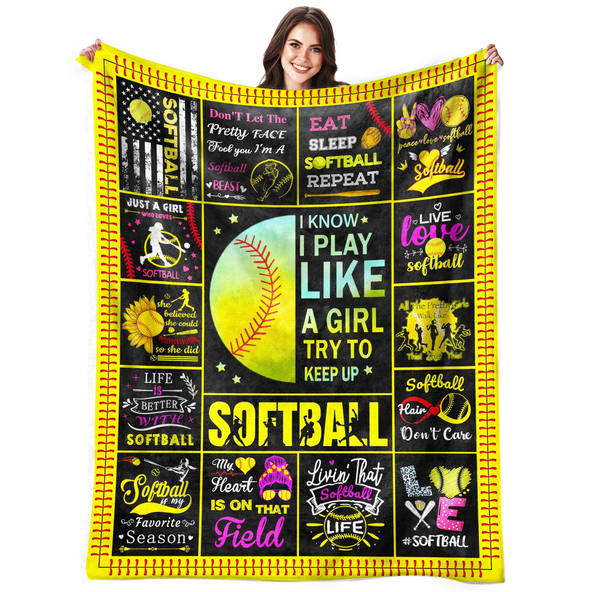 Softball Fans Gift Blanket Soft and Comfortable Flannel Warm Home Essential Printed Blanket for Men and Women Gift