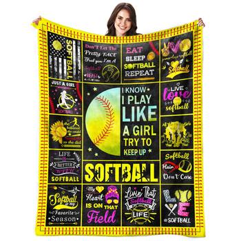 Softball Fans Gift Blanket Soft and Comfortable Flannel Warm Home Essential Printed Blanket for Men and Women Gift