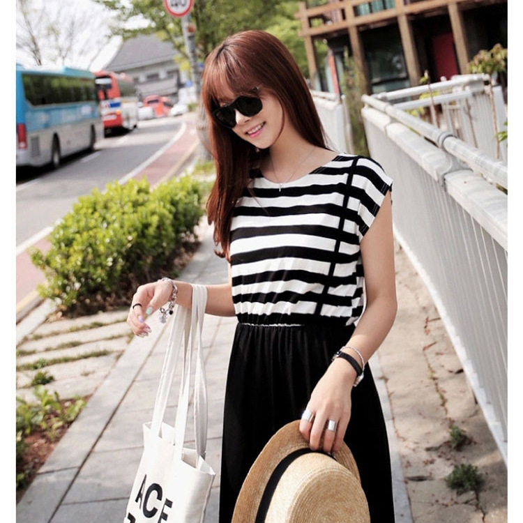 New Maternity Wear Summer Hot Mom Korean Style Slim Stripesd Long Skirt Outing Nursing Skirt Pregnant Women Fake Two-Piece Dress