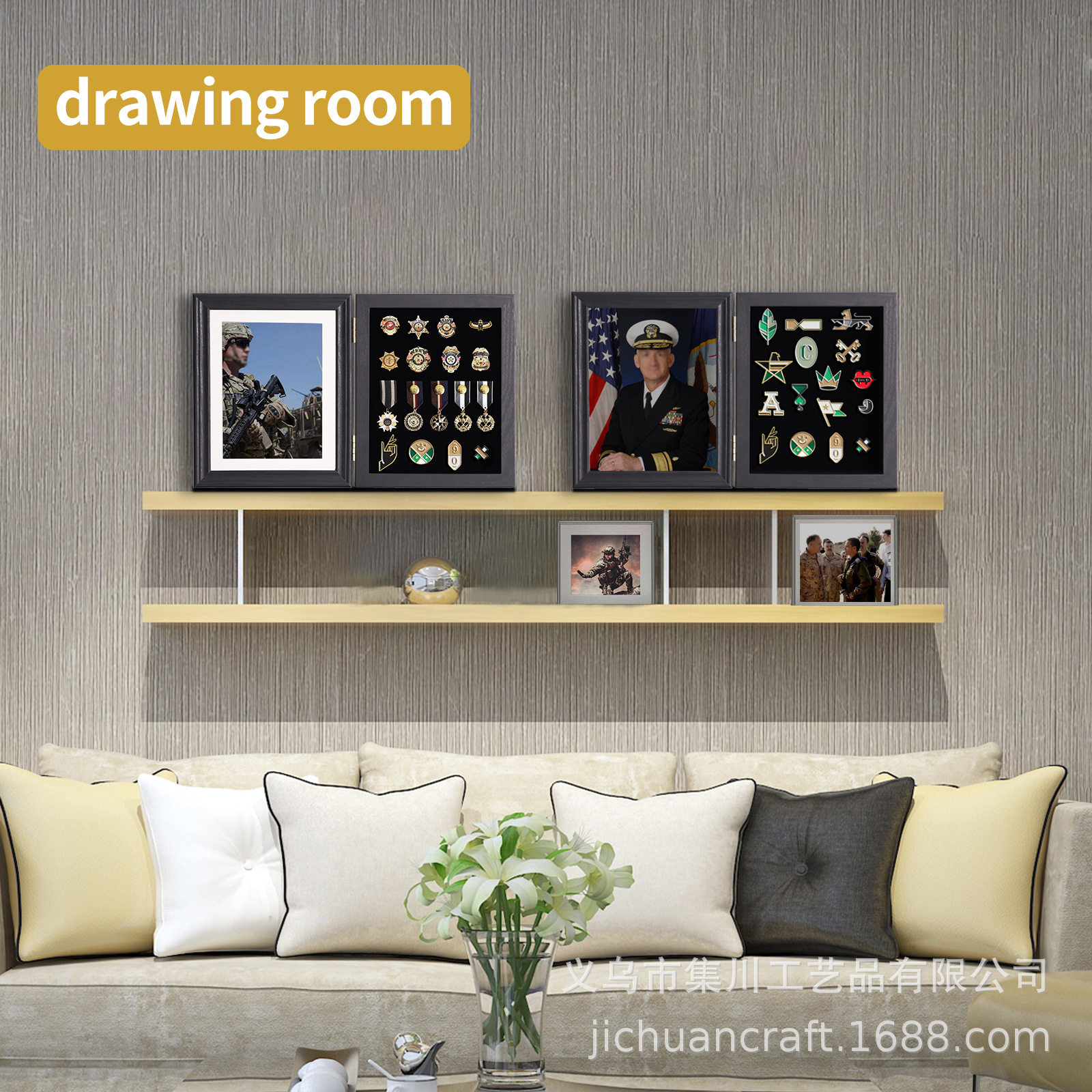 Cross-Border Wooden Opening and Closing Badge Storage Box Brooch Medal Medal Commemorative Medal Collection Table Display Frame/Frame