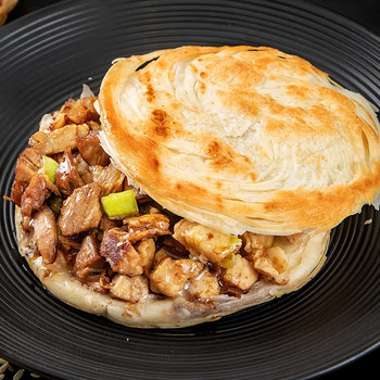 Lao Tongguan Roujiamo Pancake Embryo Commercial Breakfast Wholesale Semi-Finished Product for Lazy People Instant Golden Mille-Feuille Pancake Embryo