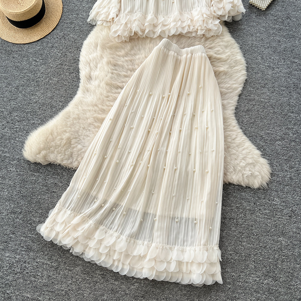 French Style Elegant 3D Petal Embellished Long Sleeve Two Piece Skirt Set Autumn Fashion Womens Chic Outfit Wholesale